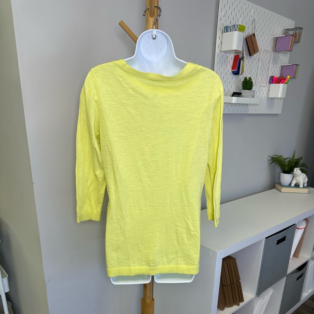 Talbots SLUB COTTON V-NECK SWEATER - SOLID Lemon/lime Sz Small - Picture 5 of 7